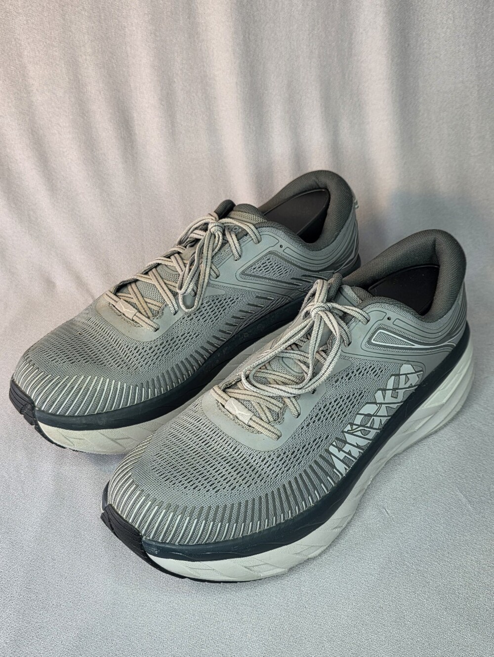Hoka Bondi 7 Gray Performance Running Walking Lightweight Comfort Shoes Men's 12